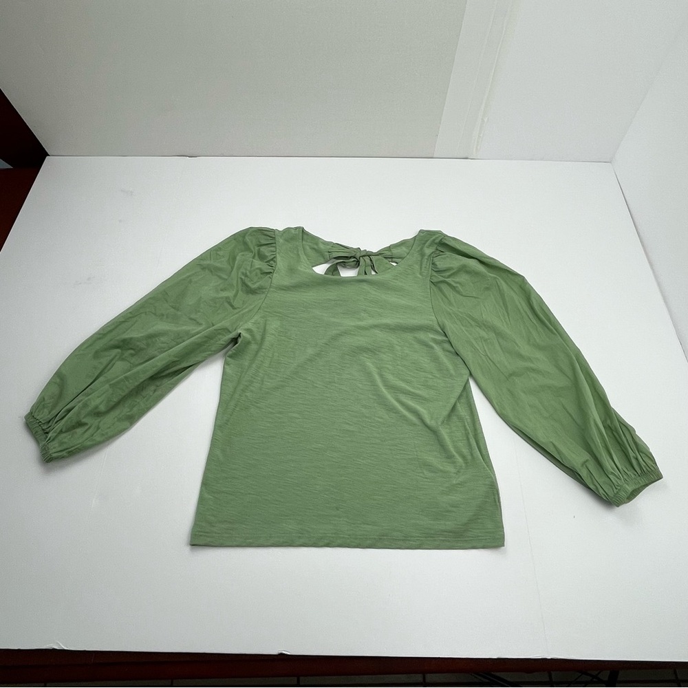Nation‎ LTD Shalom Tie Back Combo Tee WomenMedium Green Top Balloon Sleeve *FLAW